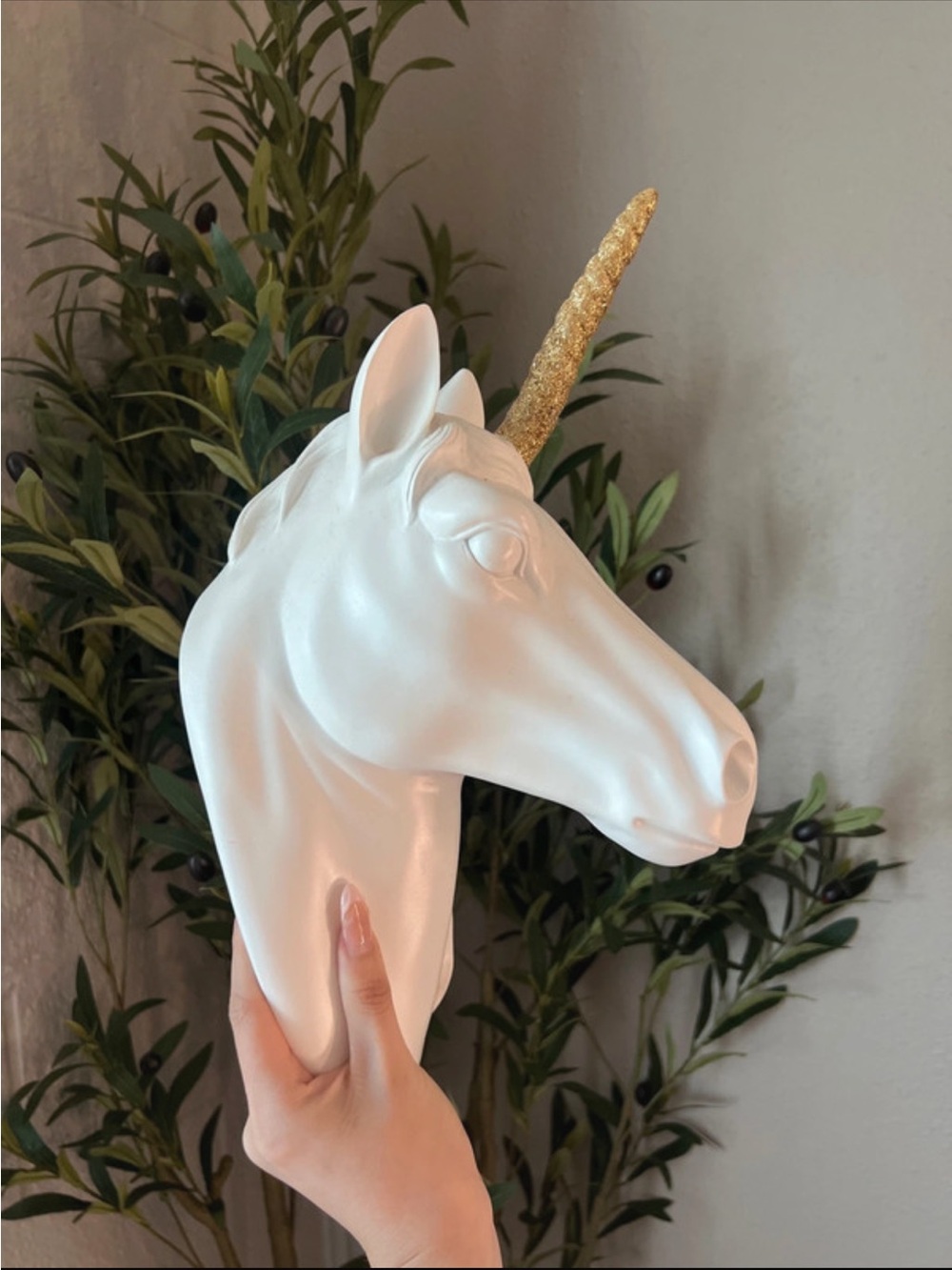 White Unicorn Wall Head with Gold Horn